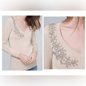 White House Black Market cashmere blend sweater with rhinestone detail Size XS